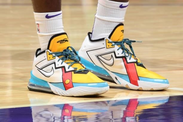 The sneakers of Cameron Oliver of the Los Angeles Lakers during the game against the Brooklyn Nets on October 3, 2021 at STAPLES Center in Los...