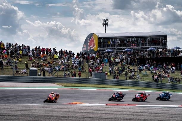 Marc Marquez of Spain rounds the bend during the Red Bull Grand Prix of the Americas - Race day at Circuit of The Americas on October 3, 2021 in...