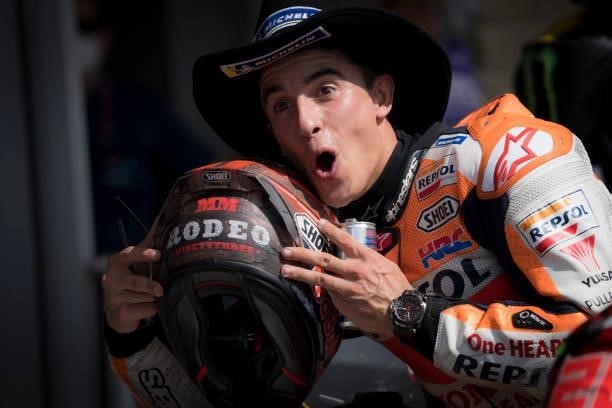 Marc Marquez of Spain celebrates victory during the Red Bull Grand Prix of the Americas - Race day at Circuit of The Americas on October 3, 2021 in...