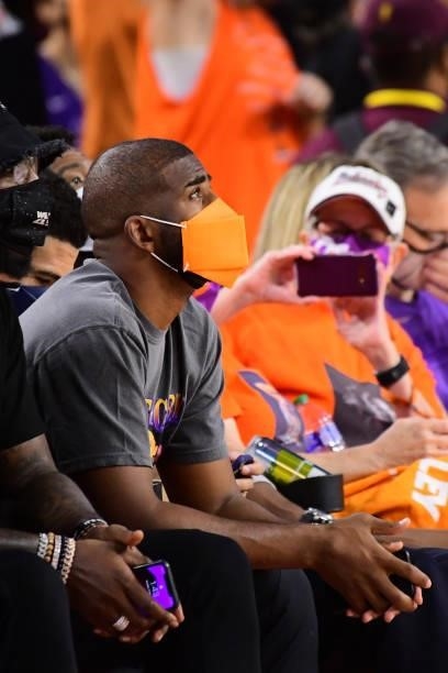 Chris Paul of the Phoenix Suns attends the game between the Las Vegas Aces and the Phoenix Mercury during Game Three of the 2021 WNBA Semifinals on...