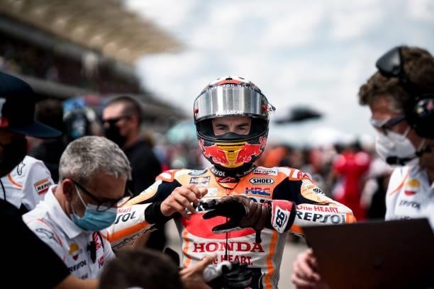 Marc Marquez of Spain on the grid during the Red Bull Grand Prix of the Americas - Race day at Circuit of The Americas on October 3, 2021 in Austin,...