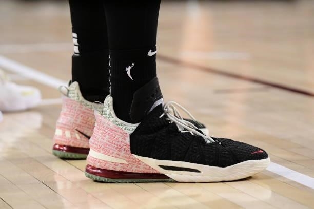 The sneakers worn by Brittney Griner of the Phoenix Mercury during the game against the Las Vegas Aces during Game Three of the 2021 WNBA Semifinals...