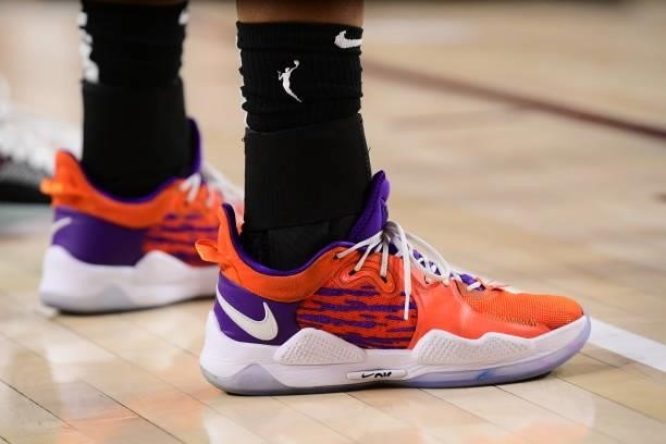 The sneakers worn by Kia Vaughn of the Phoenix Mercury during the game against the Las Vegas Aces during Game Three of the 2021 WNBA Semifinals on...