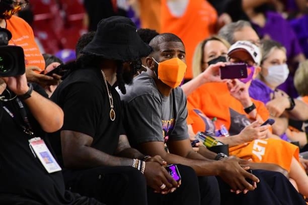 Chris Paul of the Phoenix Suns attends the game between the Las Vegas Aces and the Phoenix Mercury during Game Three of the 2021 WNBA Semifinals on...