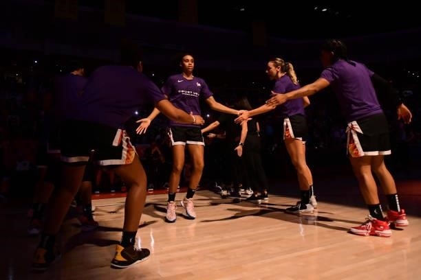 Brianna Turner of the Phoenix Mercury is introduced before the game against the Las Vegas Aces during Game Three of the 2021 WNBA Semifinals on...