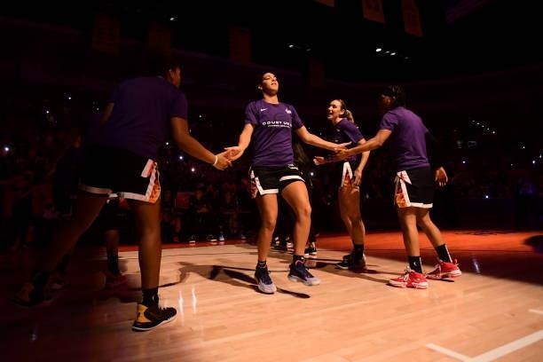 Kia Nurse of the Phoenix Mercury is introduced before the game against the Las Vegas Aces during Game Three of the 2021 WNBA Semifinals on October 3,...