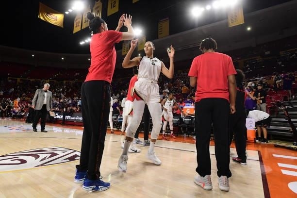 Liz Cambage of the Las Vegas Aces is introduced before the game against the Phoenix Mercury during Game Three of the 2021 WNBA Semifinals on October...