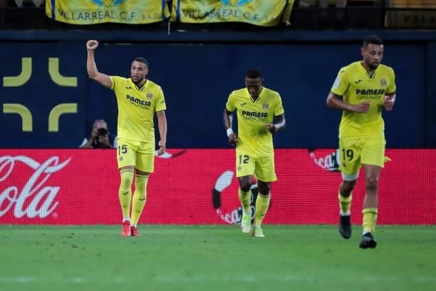 Villarreal's Arnaut Danjuma celebrate after scoring the 1-0 goal with his teammate during La Liga match between Villarreal CF and Real Betis Balompie...