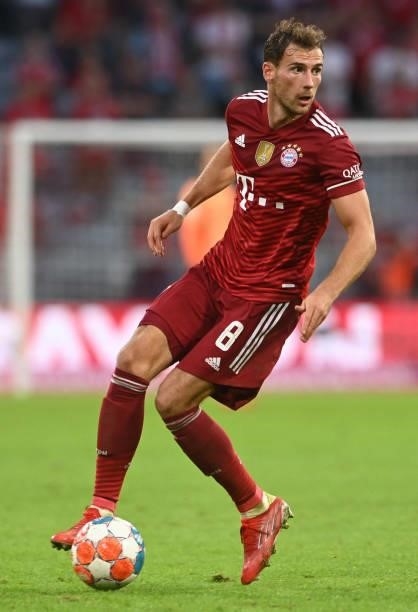Bayern Munich's German midfielder Leon Goretzka plays the ball during the German first division Bundesliga football match between Bayern Munich and...