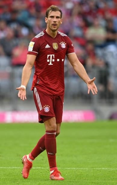 Bayern Munich's German midfielder Leon Goretzka reacts during the German first division Bundesliga football match between Bayern Munich and Eintracht...