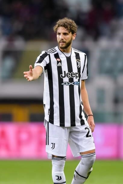 Manuel Locatelli of Juventus controls the ball during the Serie A match between Torino FC v Juventus at Stadio Olimpico di Torino on October 02, 2021...