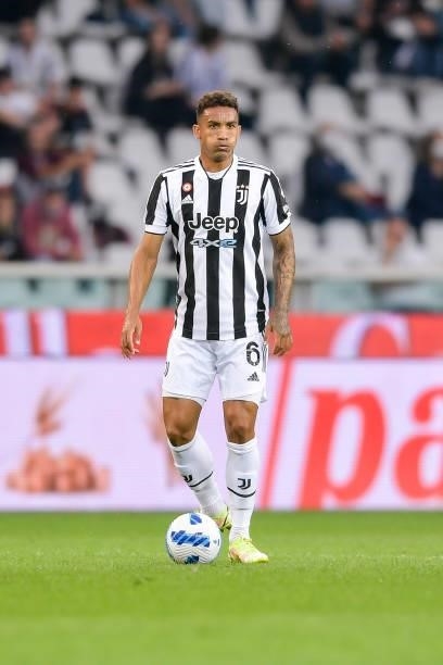 Danilo of Juventus controls the ball during the Serie A match between Torino FC v Juventus at Stadio Olimpico di Torino on October 02, 2021 in Turin,...