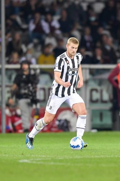 Matthijs de Ligt of Juventus controls the ball during the Serie A match between Torino FC v Juventus at Stadio Olimpico di Torino on October 02, 2021...