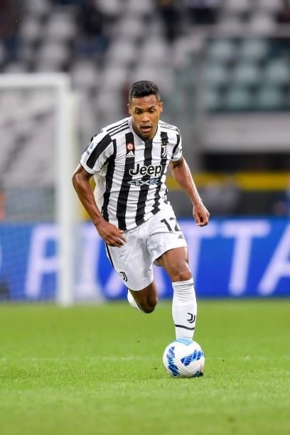 Alex Sandro of Juventus controls the ball during the Serie A match between Torino FC v Juventus at Stadio Olimpico di Torino on October 02, 2021 in...