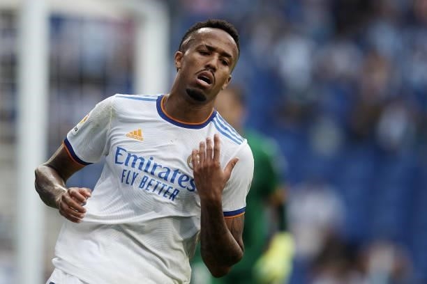 Eder Militao of Real Madrid during the La Liga Santander match between RCD Espanyol and Real Madrid CF at RCDE Stadium on October 3, 2021 in...
