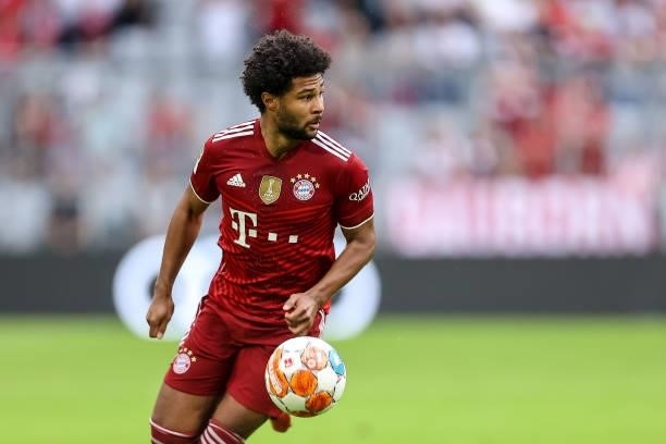 Serge Gnabry of Bayern Muenchen controls the ball during the Bundesliga match between FC Bayern Muenchen and Eintracht Frankfurt at Allianz Arena on...