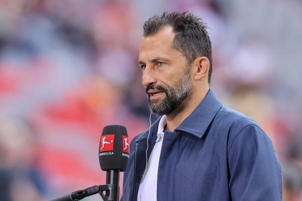 Chief of sport Hasan Salihamidzic of Bayern Muenchen gives an interview prior to the Bundesliga match between FC Bayern Muenchen and Eintracht...