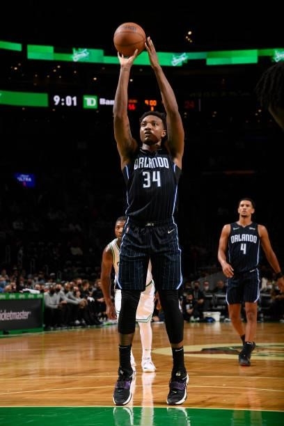 Wendell Carter Jr. #34 of the Orlando Magic shoots a free throw during the game against the Boston Celtics on October 4, 2021 at the TD Garden in...