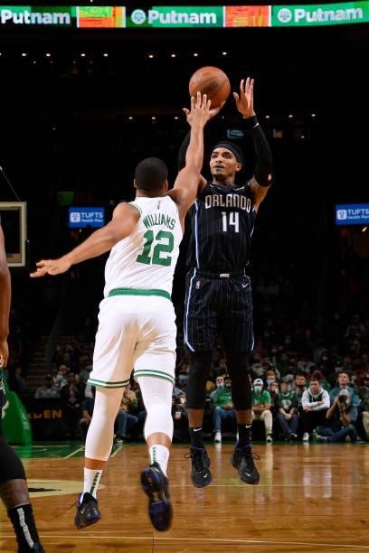 Gary Harris of the Orlando Magic shoots the ball during the game against the Boston Celtics on October 4, 2021 at the TD Garden in Boston,...