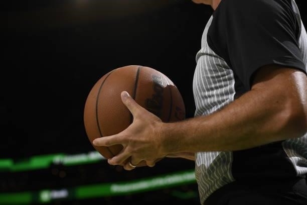 Generic image of the Wilson basketball before the game between the Orlando Magic and the Boston Celtics on October 4, 2021 at the TD Garden in...