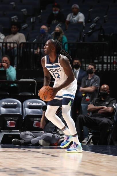 Taurean Prince of the Minnesota Timberwolves handles the ball during the game against the New Orleans Pelicans during a pre-season game on October 4,...