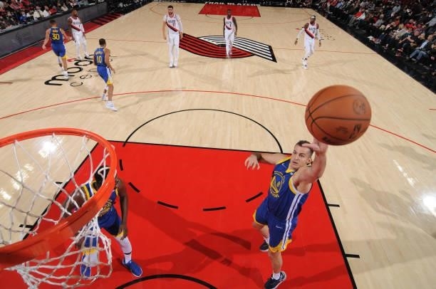 Nemanja Bjelica of the Golden State Warriors shoots the ball during a preseason game against the Portland Trail Blazers on October 4, 2021 at the...