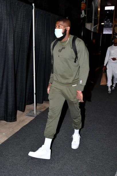Eric Paschall of the Utah Jazz arrives to the game against the San Antonio Spurs during a pre-season game on October 4, 2021 at the AT&T Center in...