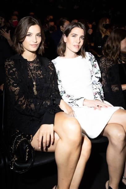 Alma Jodorowsky and Charlotte Casiraghi attend the Chanel Womenswear Spring/Summer 2022 show as part of Paris Fashion Week on October 5, 2021 in...