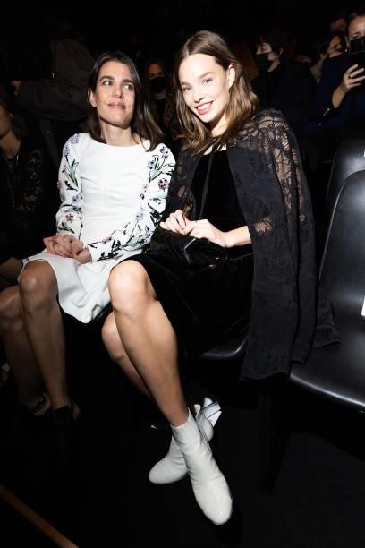 Charlotte Casiraghi and Kristine Froseth attend the Chanel Womenswear Spring/Summer 2022 show as part of Paris Fashion Week on October 5, 2021 in...