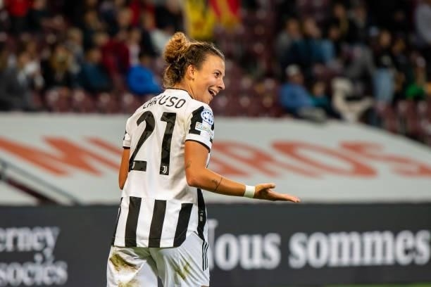 Arianna Caruso of Juventus Women celebrates her goal during the UEFA Women's Champions League group A match between Servette FCCF and Juventus at...