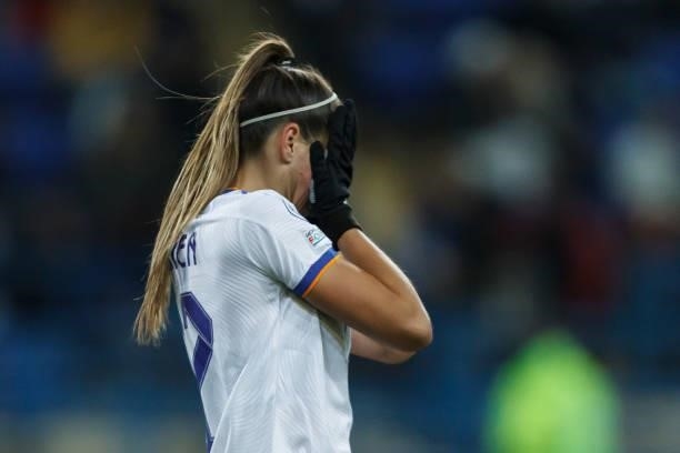 Athenea del Castillo of Real Madrid looks dejected during the UEFA Women's Champions League group B match between WFC Zhytlobud-1 Kharkiv and Real...