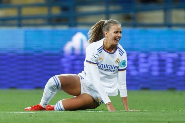 Caroline Moeller of Real Madrid on the ground during the UEFA Women's Champions League group B match between WFC Zhytlobud-1 Kharkiv and Real Madrid...
