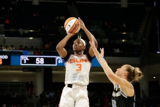 Kaila Charles of the Connecticut Sun shoots the ball against the Chicago Sky during Game 4 of the 2021 WNBA Semifinals on October 6, 2021 at the...