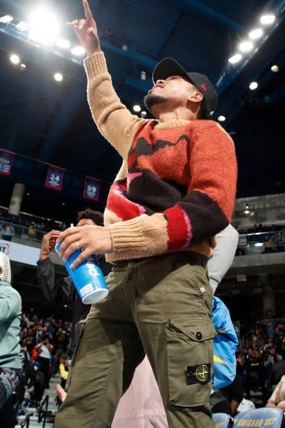Artist, Chance the Rapper celebrates during Game Four of the 2021 WNBA Semifinals on October 6, 2021 at the Wintrust Arena in Chicago, Illinois. NOTE...