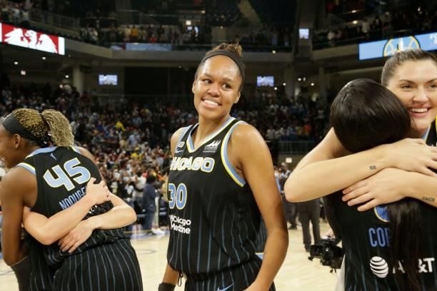 Azura Stevens of the Chicago Sky looks on after the game against the Connecticut Sun during Game 4 of the 2021 WNBA Semifinals on October 6, 2021 at...