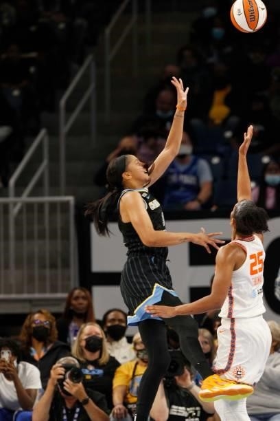 Candace Parker of the Chicago Sky shoots the ball against the Connecticut Sun during Game 4 of the 2021 WNBA Semifinals on October 6, 2021 at the...