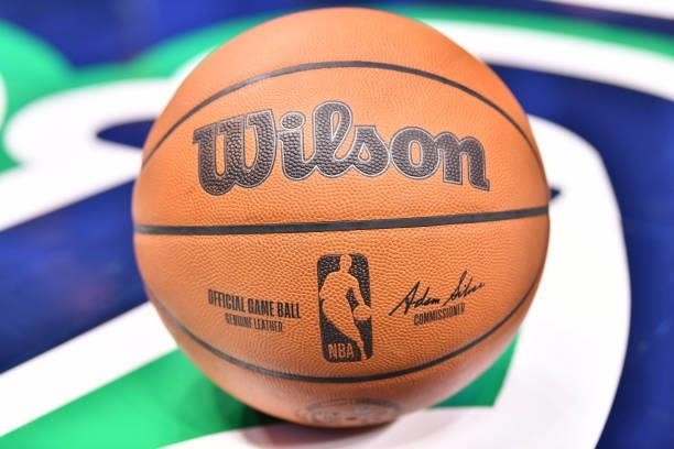 Detailed shot of the Official Wilson Game Ball use during a preseason game between the Utah Jazz and the Dallas Mavericks on October 6, 2021 at the...