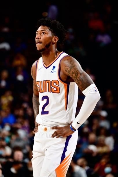 Elfrid Payton of the Phoenix Suns looks on during the game against the Los Angeles Lakers during a preseason game on October 6, 2021 at Footprint...