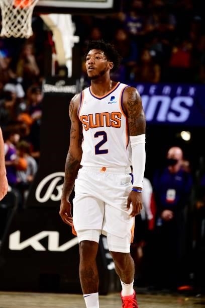 Elfrid Payton of the Phoenix Suns looks on during the game against the Los Angeles Lakers during a preseason game on October 6, 2021 at Footprint...