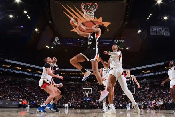 Brianna Turner of the Phoenix Mercury drives to the basket against the Las Vegas Aces during Game Four of the 2021 WNBA Semifinals on October 6, 2021...