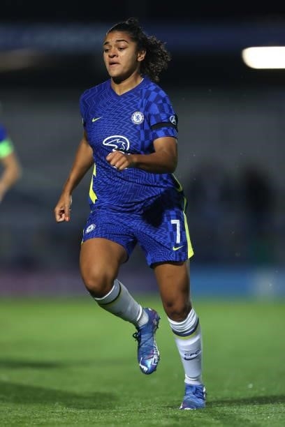 Jess Carter of Chelsea during the UEFA Women's Champions League group A match between Chelsea FC Women and VfL Wolfsburg at Kingsmeadow on October 6,...