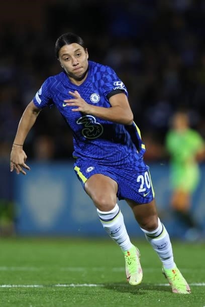 Sam Kerr of Chelsea during the UEFA Women's Champions League group A match between Chelsea FC Women and VfL Wolfsburg at Kingsmeadow on October 6,...