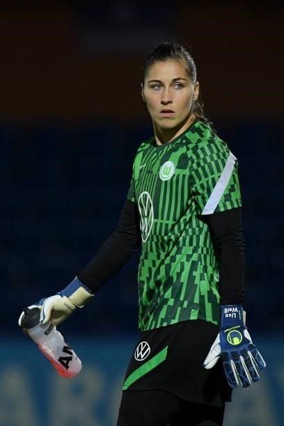 Lisa Weib of VfL Wolfsburg looks on during the UEFA Women's Champions League group A match between Chelsea FC Women and VfL Wolfsburg at Kingsmeadow...
