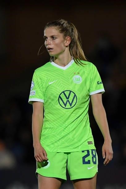 Tabea Wabmuth of VfL Wolfsburg looks on during the UEFA Women's Champions League group A match between Chelsea FC Women and VfL Wolfsburg at...