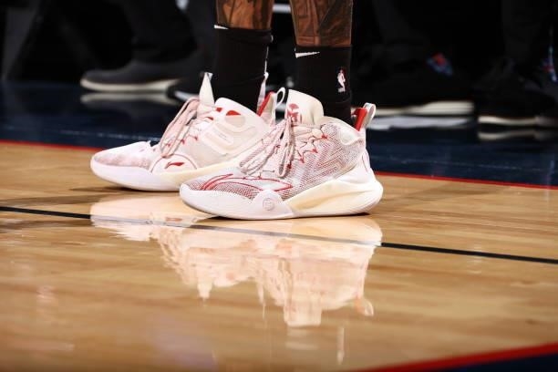 The sneakers worn by R.J. Hampton of the Orlando Magic during the game against the New Orleans Pelicans during a preseason game on October 6, 2021 at...