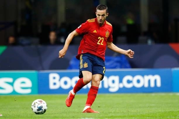 Pablo Sarabia of Spain controls the ball during the UEFA Nations League Semi-Final match between the Italy and Spain at San Siro Stadium on October...