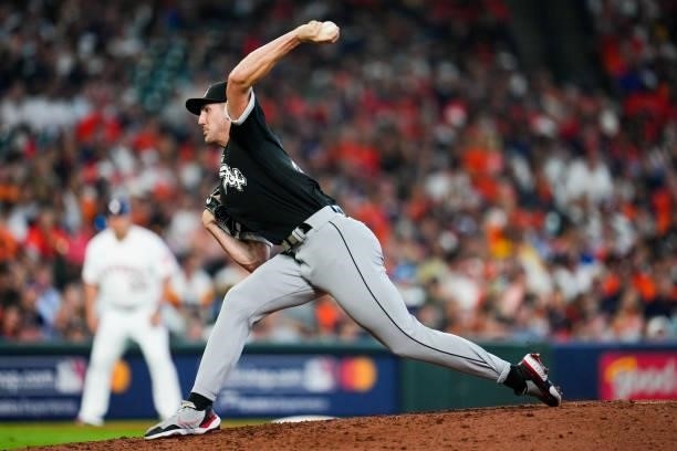 Garrett Crochet of the Chicago White Sox pitches during Game 1 of the ALDS between the Chicago White Sox and the Houston Astros at Minute Maid Park...