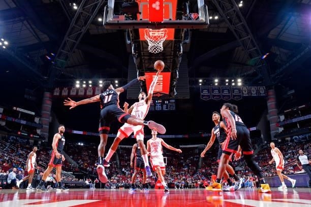 Kenyon Martin Jr. #6 of the Houston Rockets shoots the ball during a preseason game against the Miami Heat on October 7, 2021 at the Toyota Center in...