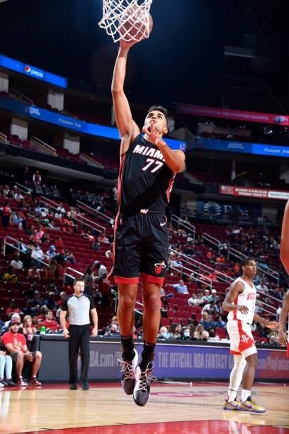 Omer Yurtseven of the Miami Heat shoots the ball during a preseason game against the Houston Rockets on October 7, 2021 at the Toyota Center in...