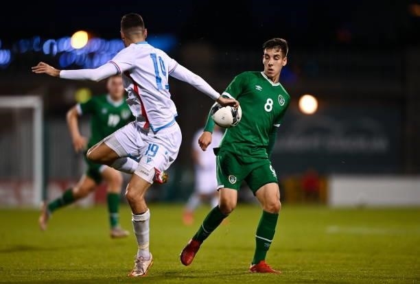 Dublin , Ireland - 8 October 2021; Conor Noss of Republic of Ireland in action against Edin Osmanovic of Luxembourg during the UEFA European U21...